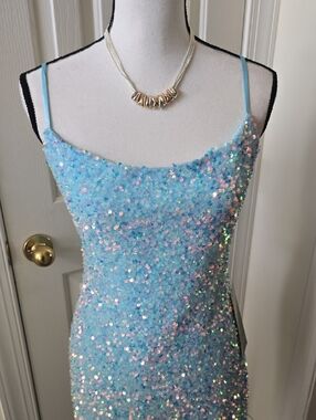 B. SMART BRAND WOMEN'S PLUS SIZE BLUE LINED SPARKLY SEQUINS PARTY DRESS SIZE 14